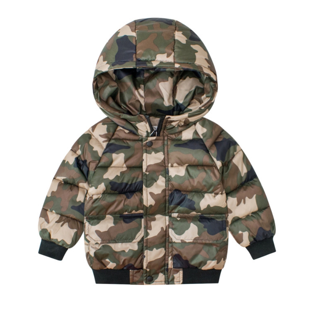 橘魔法 男孩迷彩長版連帽外套(拉鍊外套 鋪棉外套 麵包服 厚