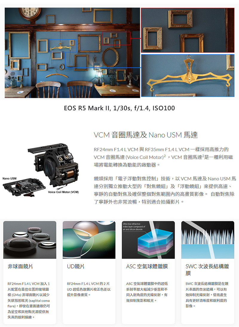 RF24mm F1.4 LVCM 與RF35mm F1.4 LVCM一樣採用高推力的