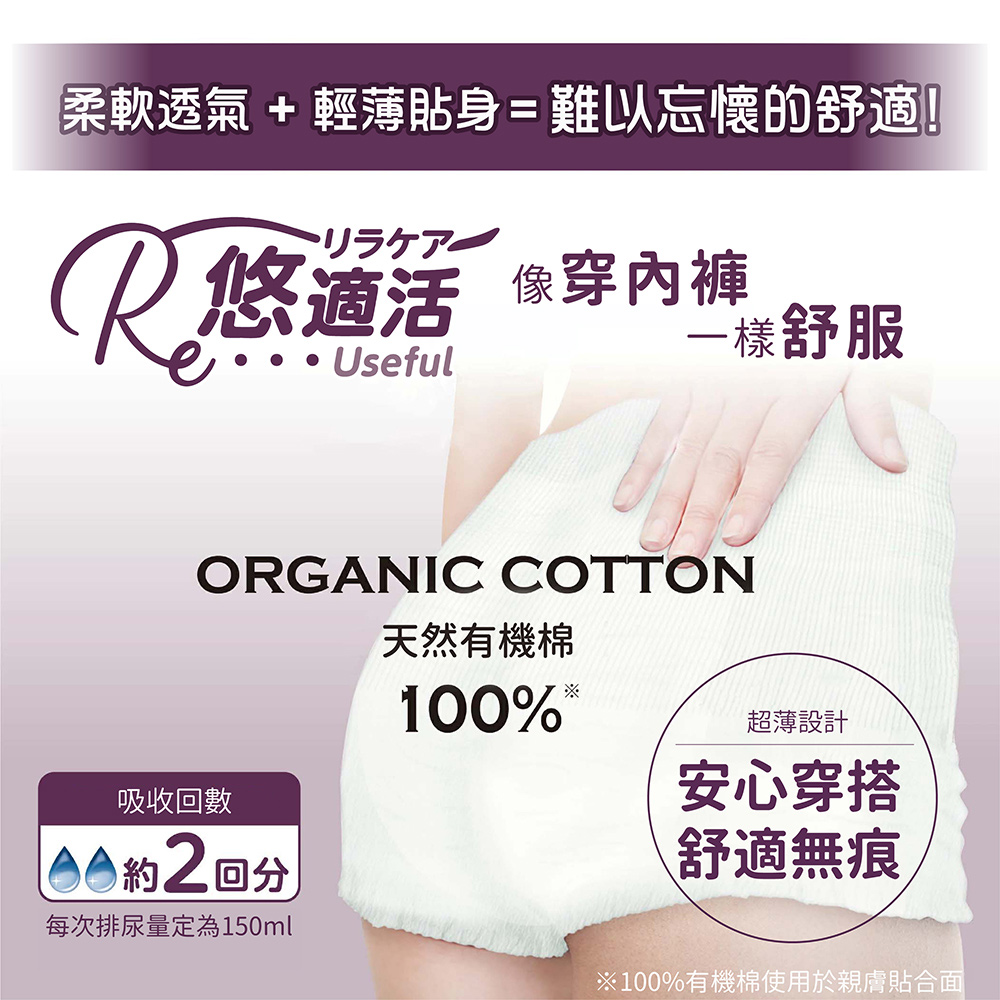 悠適活 貼身輕薄自在褲20片/包 S-M(2回吸收 褲型成人