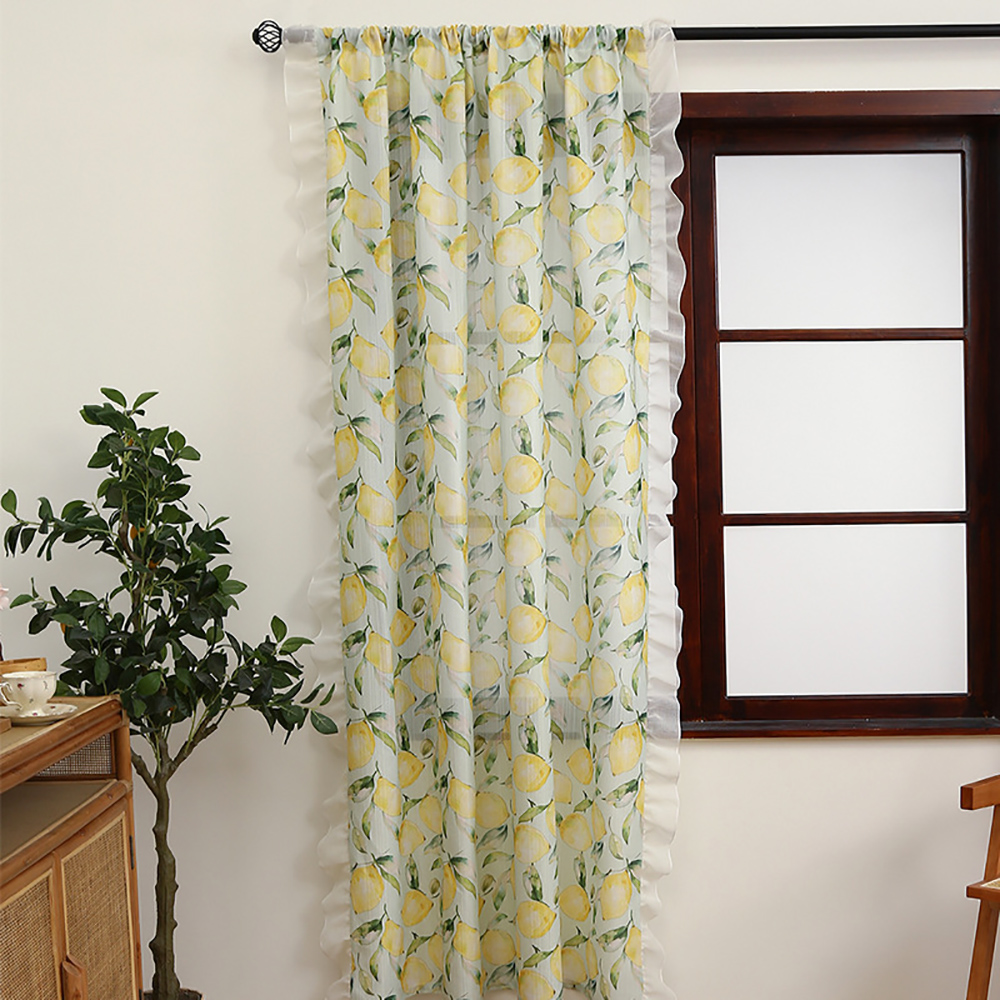 PLUSIEURS 清爽黃檸檬樹穿桿窗簾(雙開合計 寬190