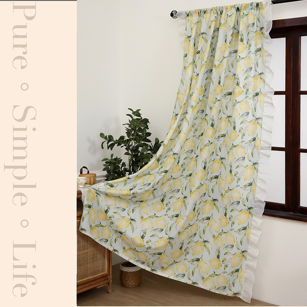 PLUSIEURS 清爽黃檸檬樹穿桿窗簾(雙開合計 寬190