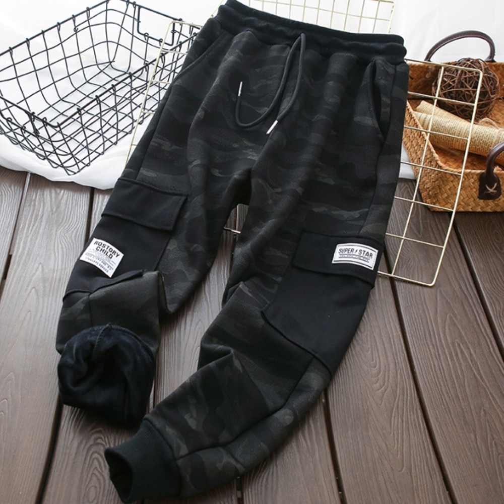 橘魔法 迷彩雙口袋細刷絨縮口長褲(褲子 大童 縮口褲 運動褲