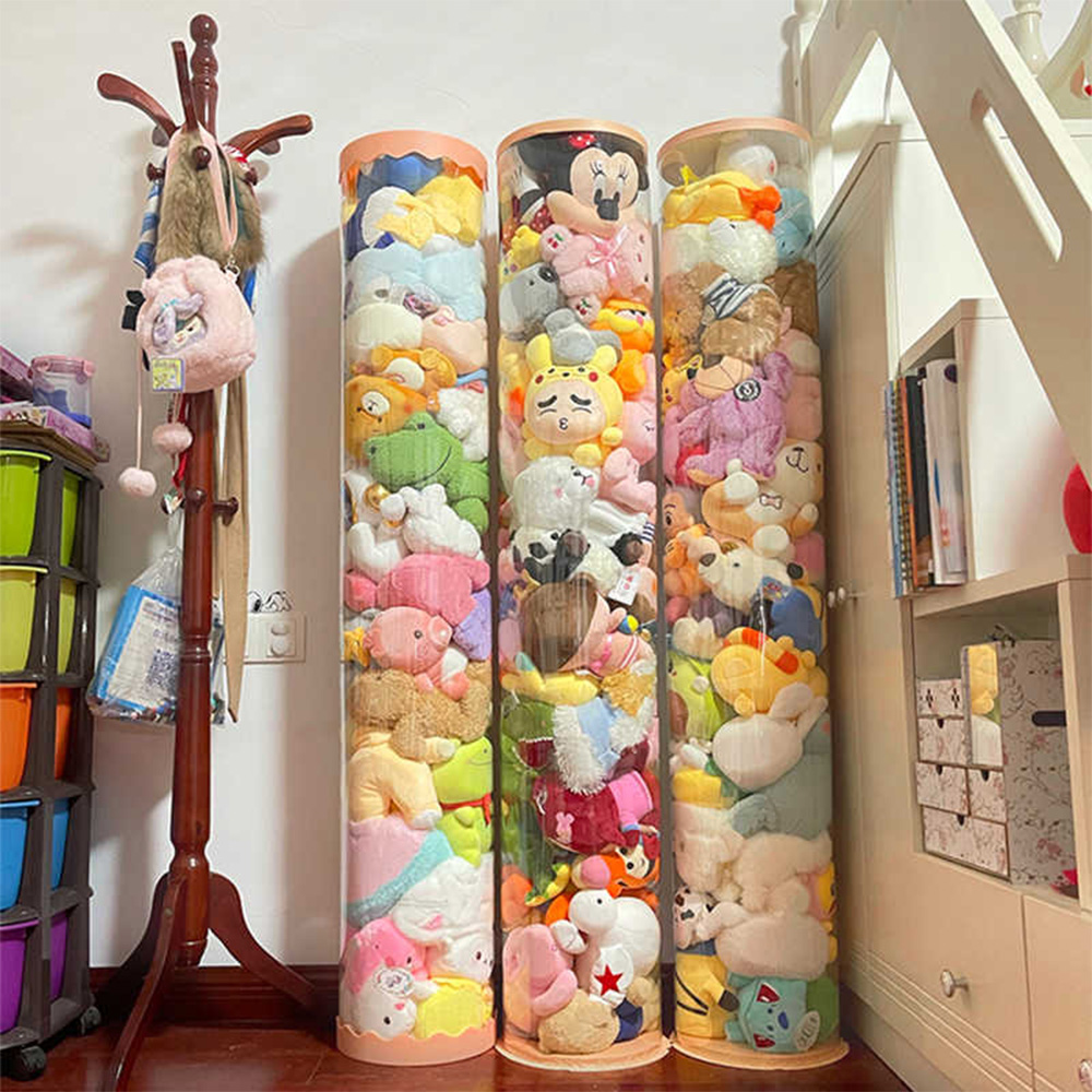 YouPin 娃娃收納桶150CM兒童毛絨玩具筐透明圓柱玩偶