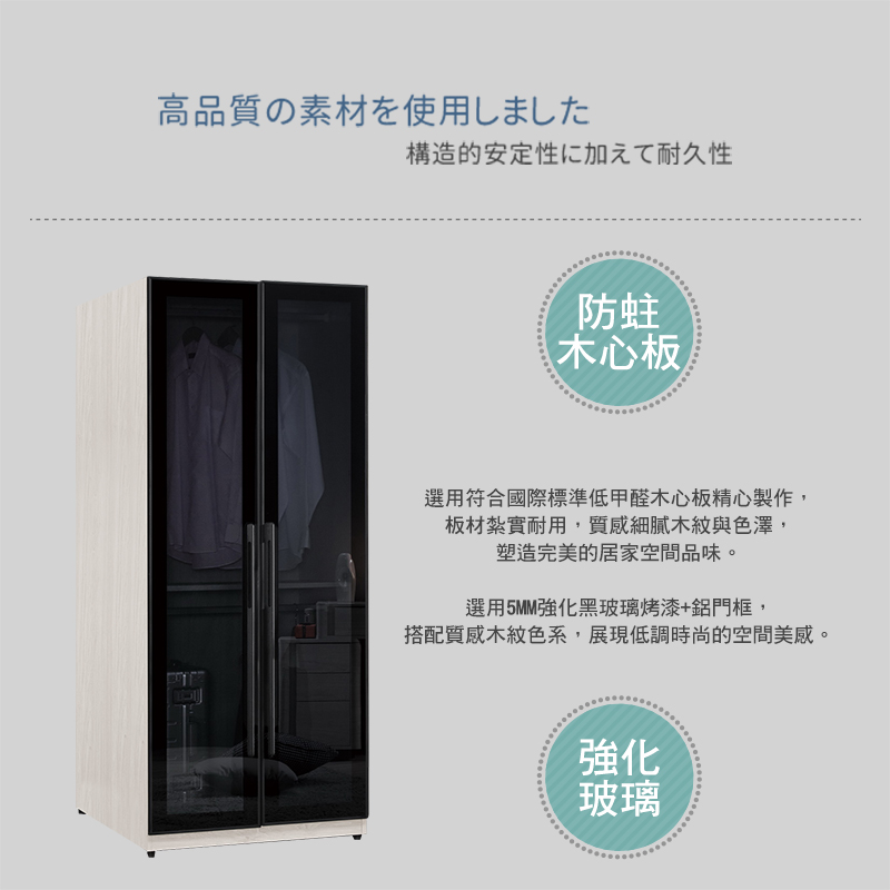 BODEN 奧菲2.7尺透視黑色玻璃二門衣櫃(雙吊桿) 推薦