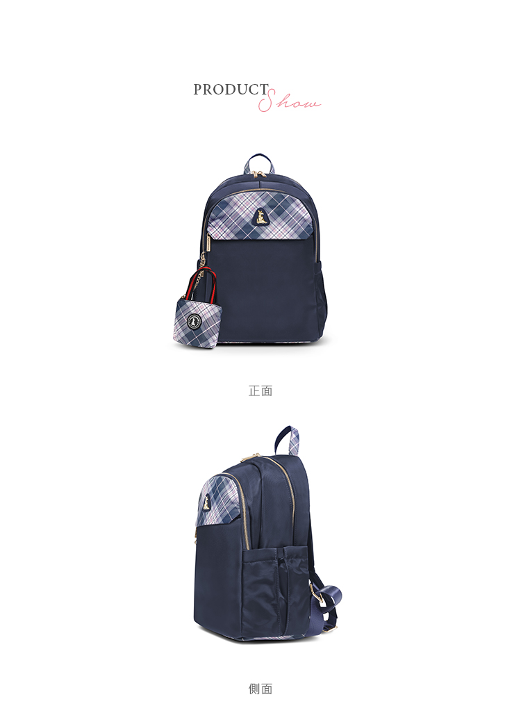 冰山袋鼠 都會名伶 - 英倫風多夾層附插袋後背包 - 古典藍