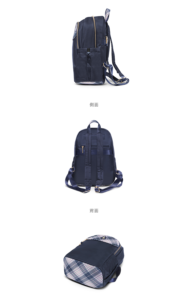 冰山袋鼠 都會名伶 - 英倫風多夾層附插袋後背包 - 古典藍