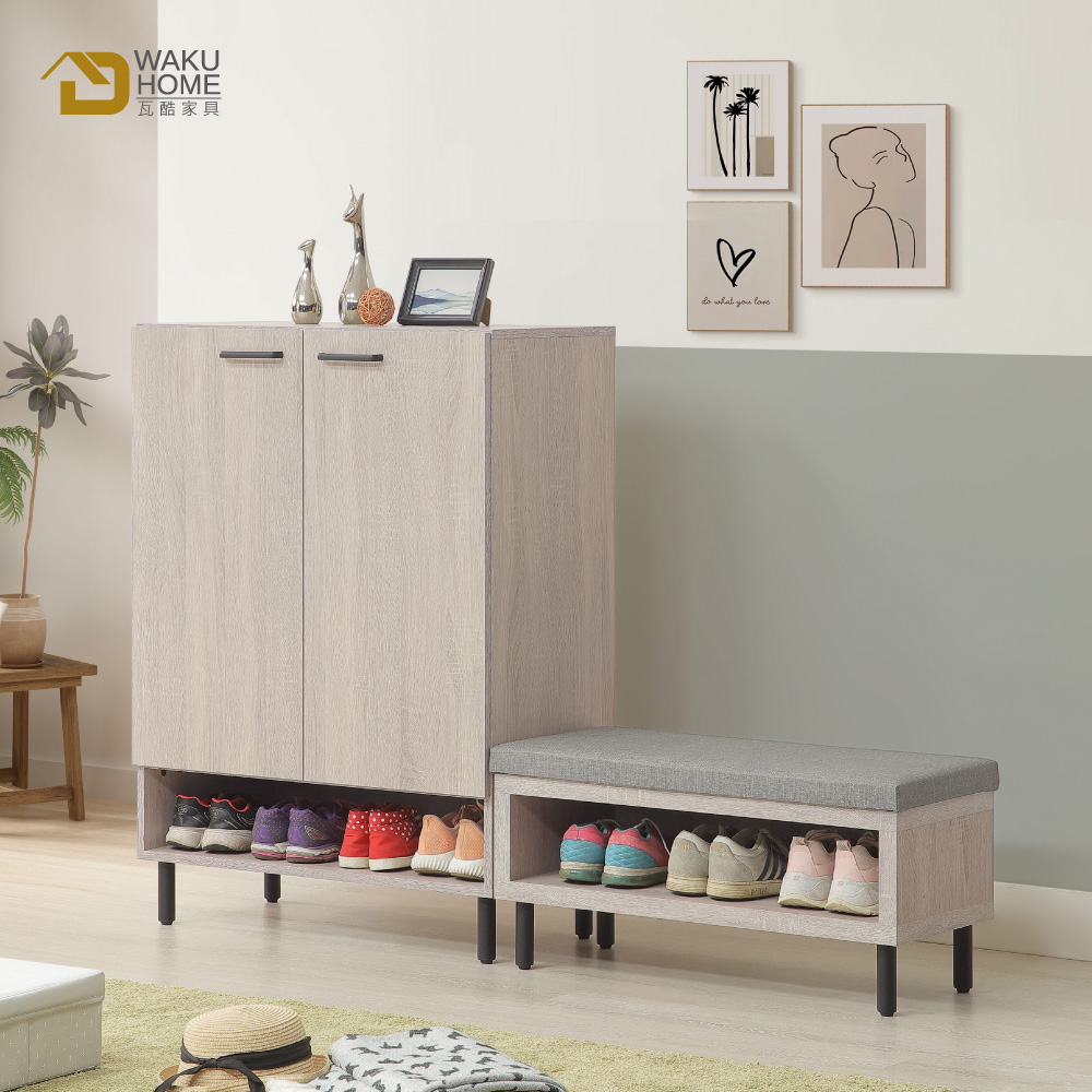 WAKUHOME 瓦酷家具 Haven 5.4尺坐鞋櫃-淺灰