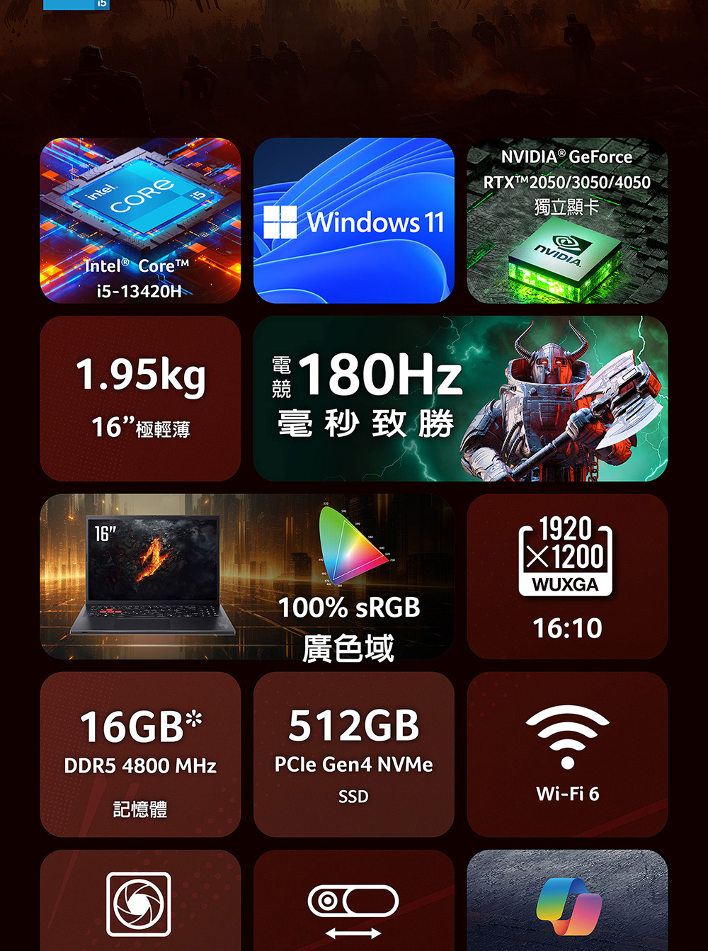 獨立顯卡 16極輕薄 毫秒致勝 廣色域 記憶體 