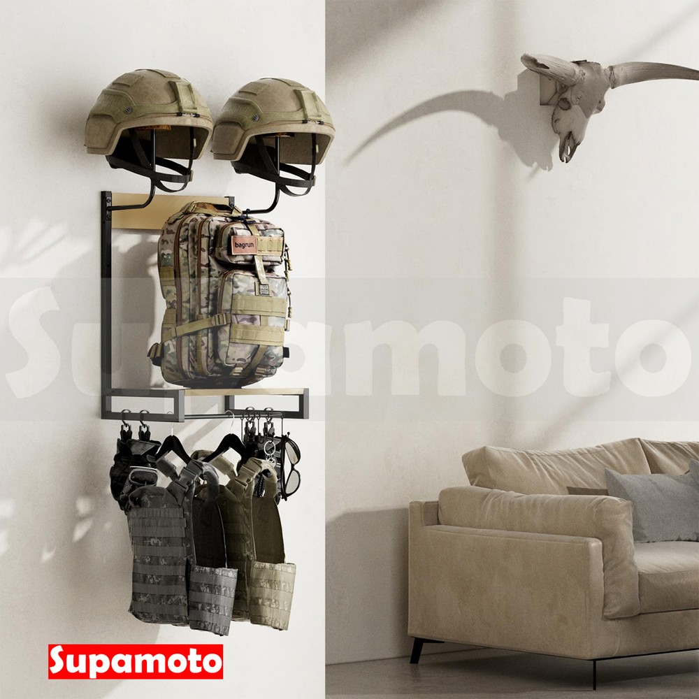 Supamoto 安全帽架―雙頭盔實木多功能(掛壁/橡膠木/