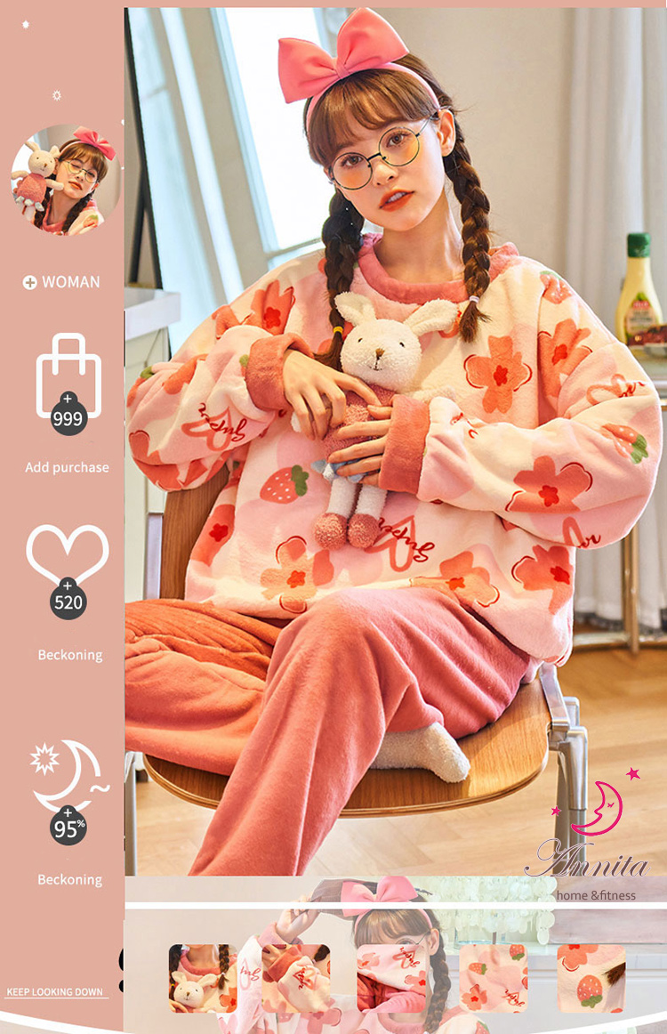Annita 買一送一秋冬保暖 珊瑚絨兩件式睡衣(長袖睡衣/