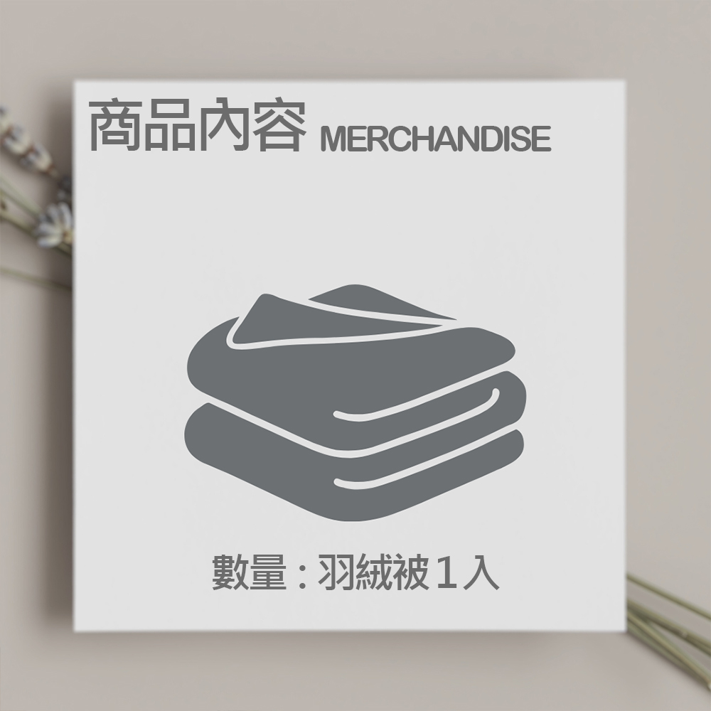 商品內容 MERCHANDISE 數量羽絨被1入 