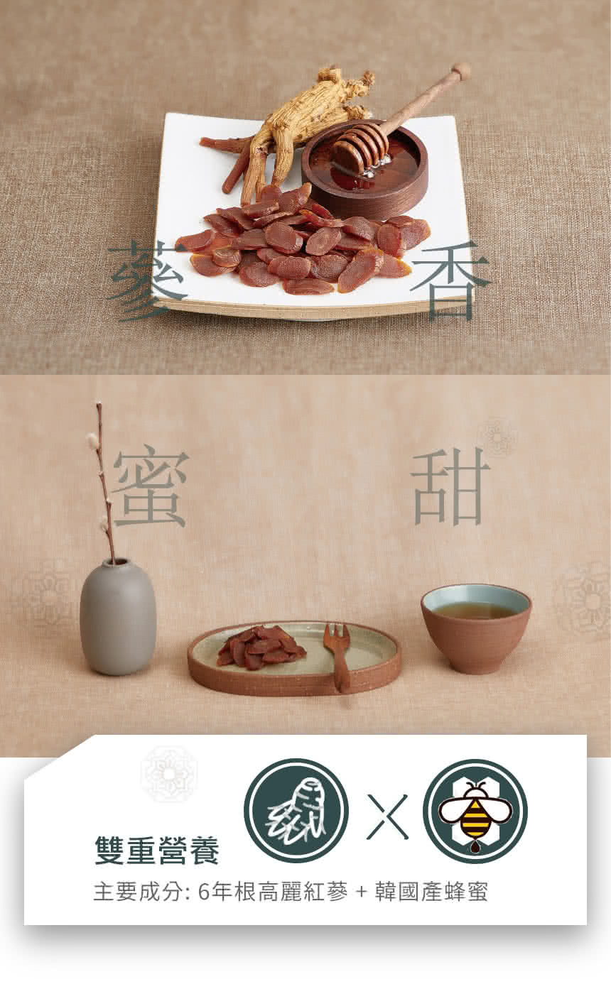 雙重營養 主要成分6年根高麗紅蔘  韓國產蜂蜜 