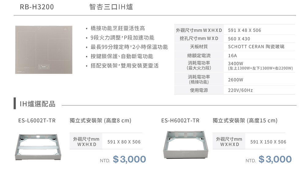 左上1300W左下1300W右2200W