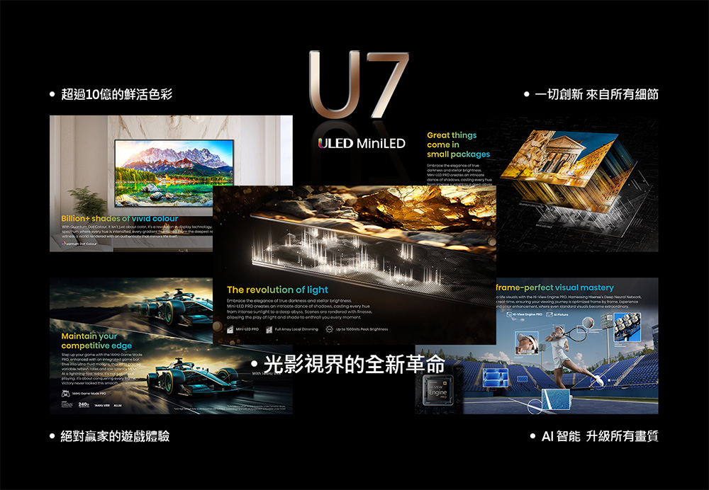 超過10位的鲜活色彩 絕對贏家的遊戲體驗 光影視界的全新革命 一切创新 來自所有细菌 AI智能 升級所有畫質 