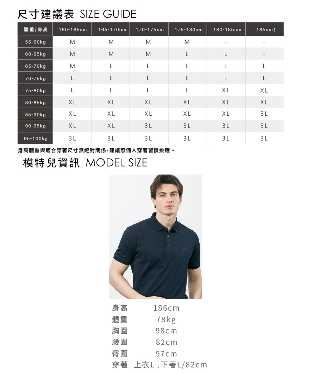 身高體重與適合穿著尺寸無絕對關係,建議照個人穿著習慣挑選。