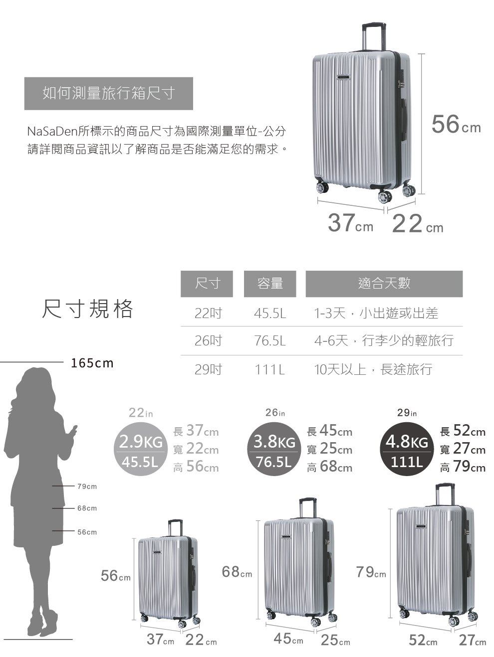 NaSaDen所標示的商品尺寸為國際測量單位公分
