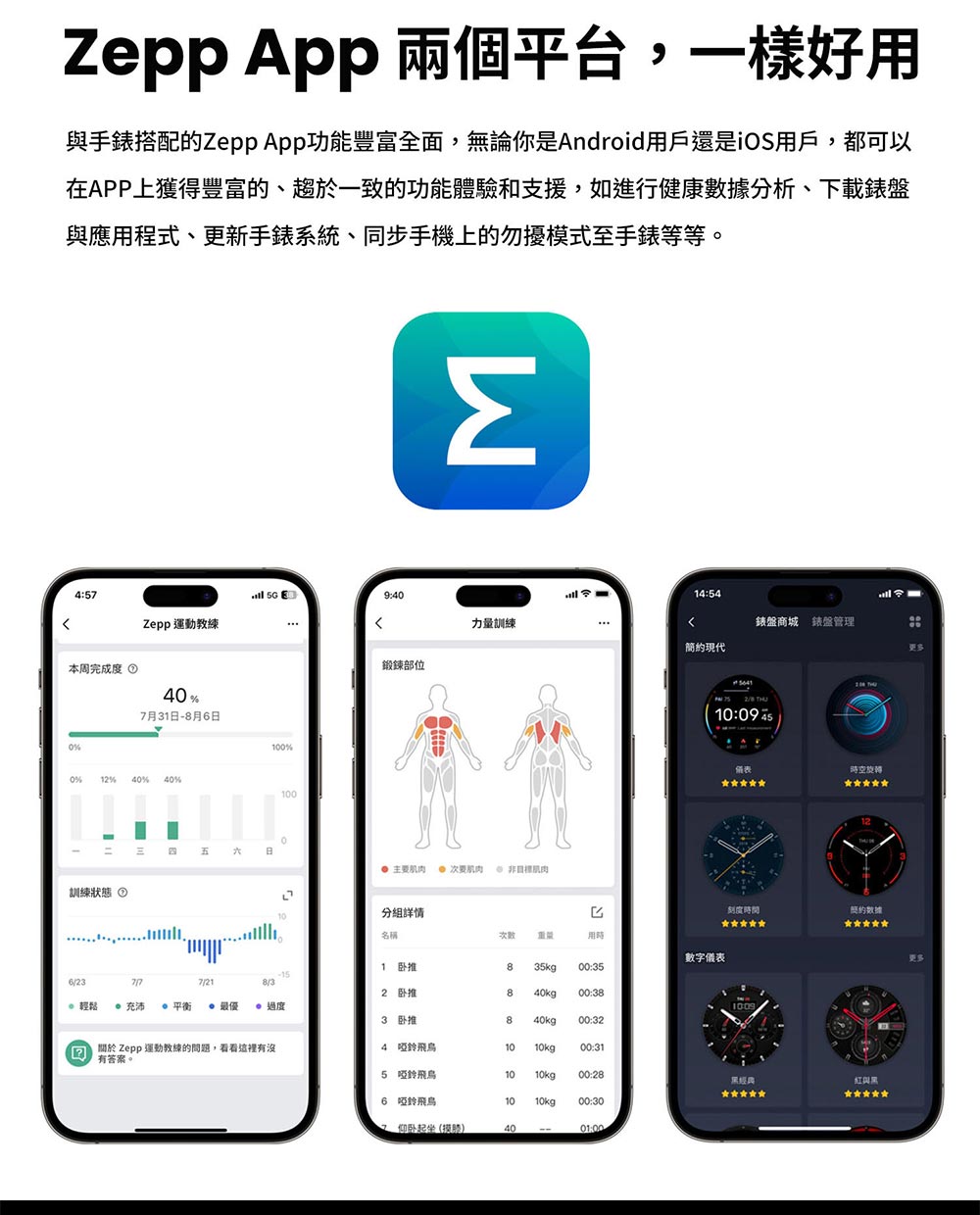 與手錶搭配的Zepp App功能豐富全面,無論你是Android用戶還是iOS用戶,都可以