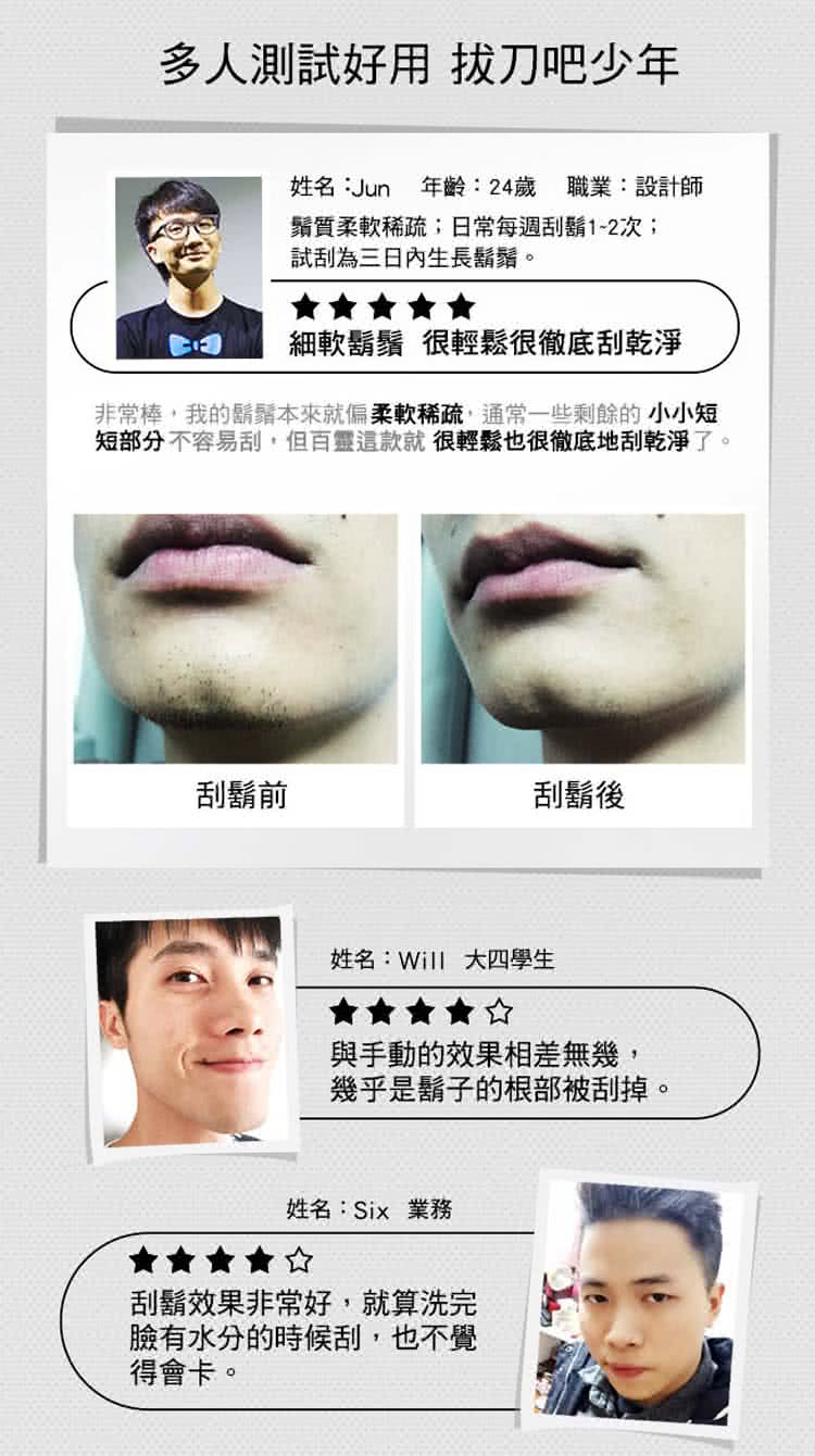 短部分不容易刮,但百靈這款就 很輕鬆也很徹底地刮乾淨了。