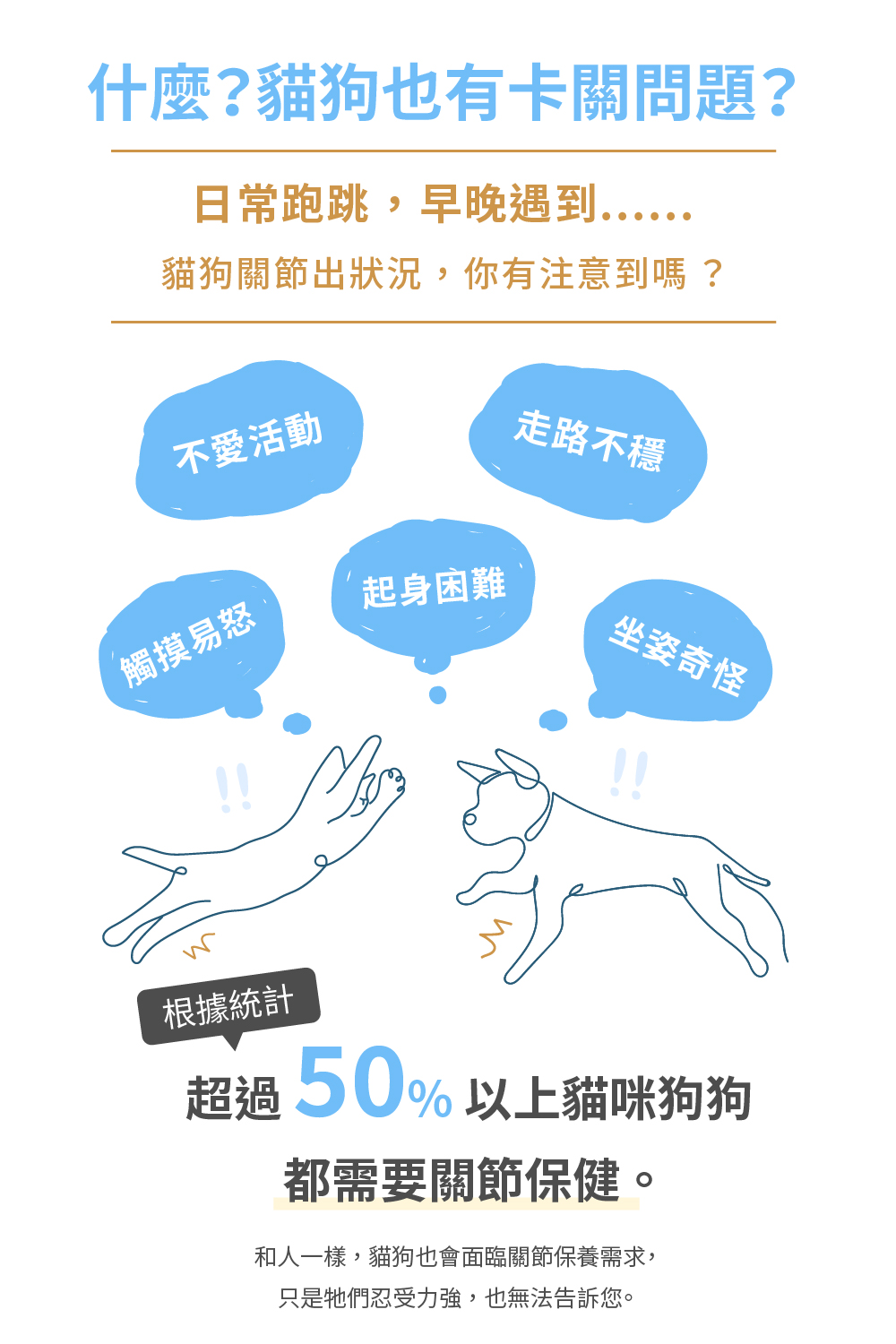 和人一樣,貓狗也會面臨關節保養需求,
