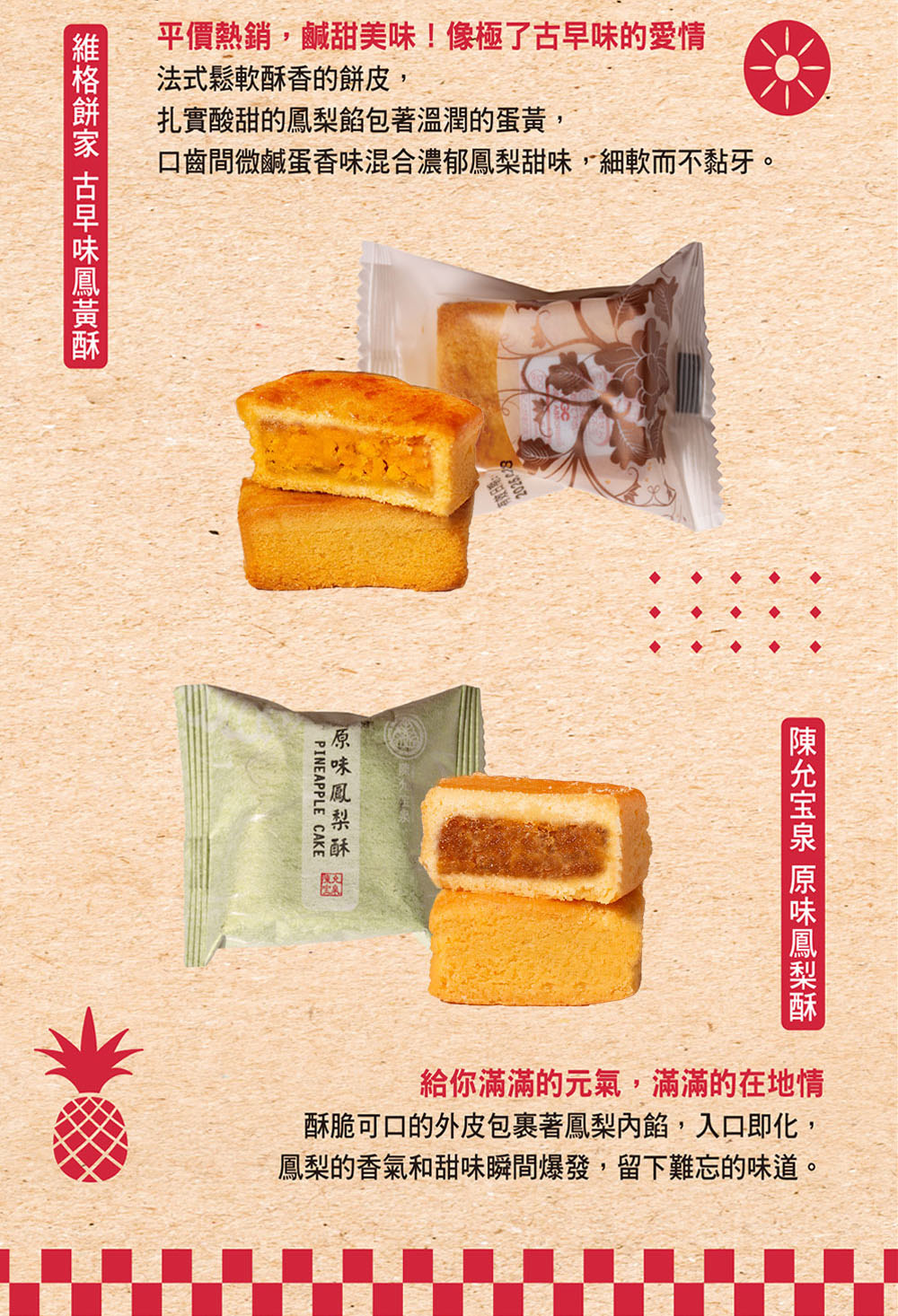 口齒間微鹹蛋香味混合濃郁鳳梨甜味,細軟而不黏牙。