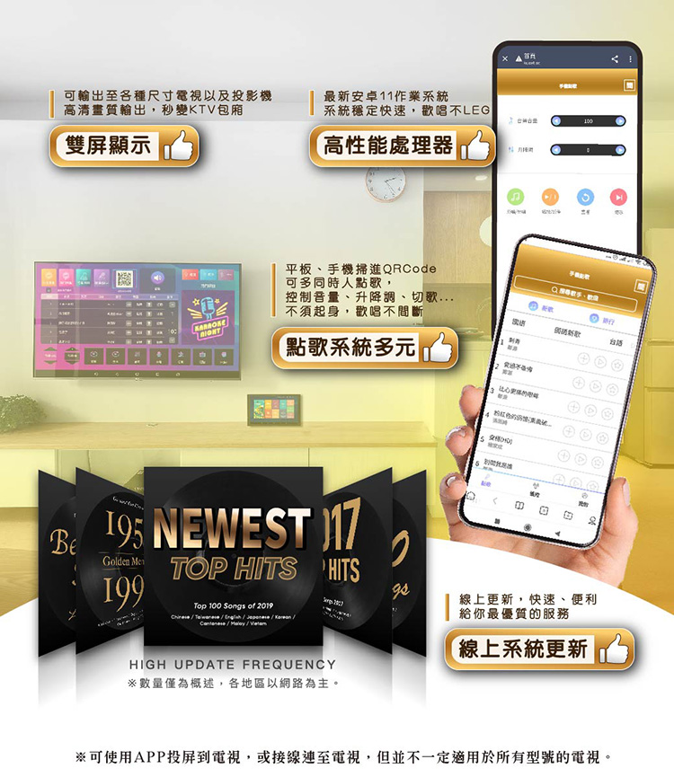 可使用APP投屏到電視,或接線至電視,但並不一定適用於所有型號的電視。