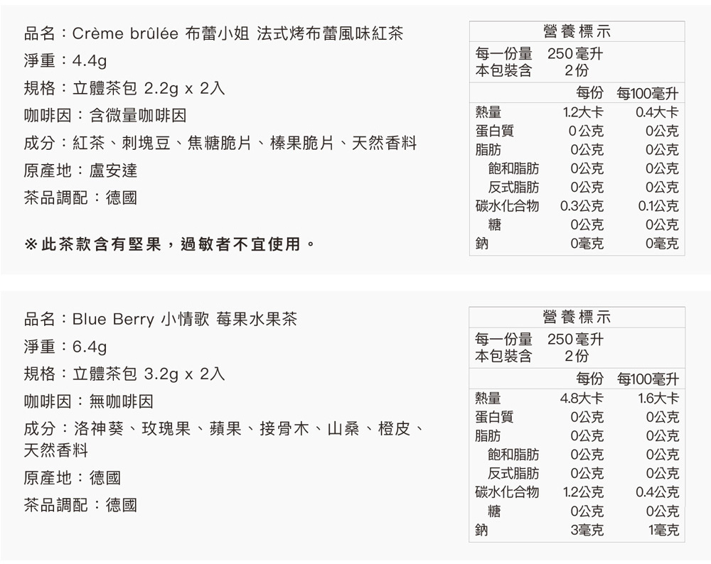 品名Crme brle 布蕾小姐 法式烤布蕾風味紅茶