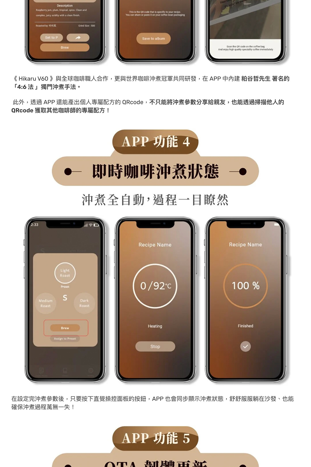 Hikaru V60與全球咖啡職人合作,更與世界咖啡沖煮冠軍共同研發,在APP中內建 粕谷哲先生 著名的