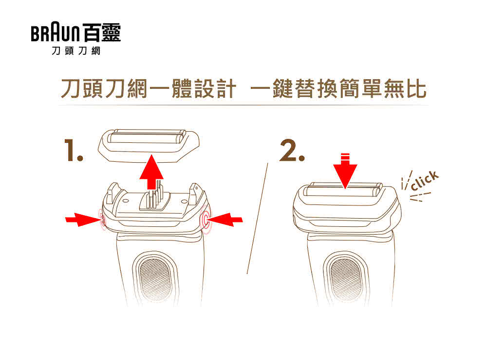 BRAUN百靈 刀頭刀網 刀頭刀網一體設計一鍵替換簡單無比 