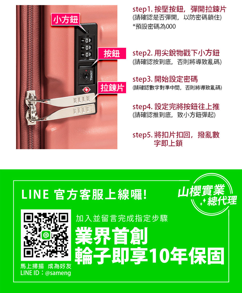 拉鍊片 請確認數字對準中間,否則將導致亂碼