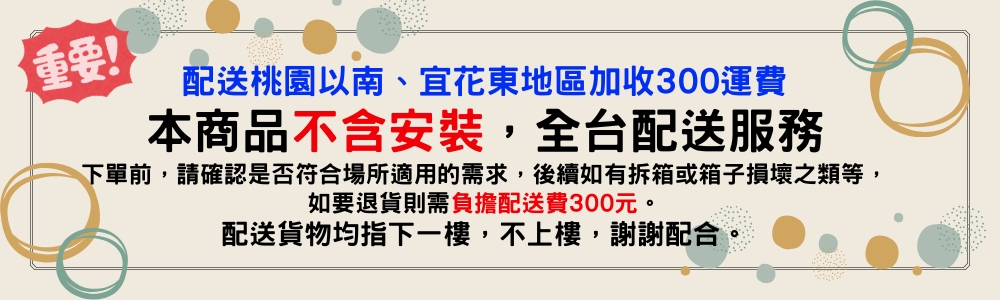 下單前,請確認是否符合場所適用的需求,後續如有拆箱或箱子損壞之類等,