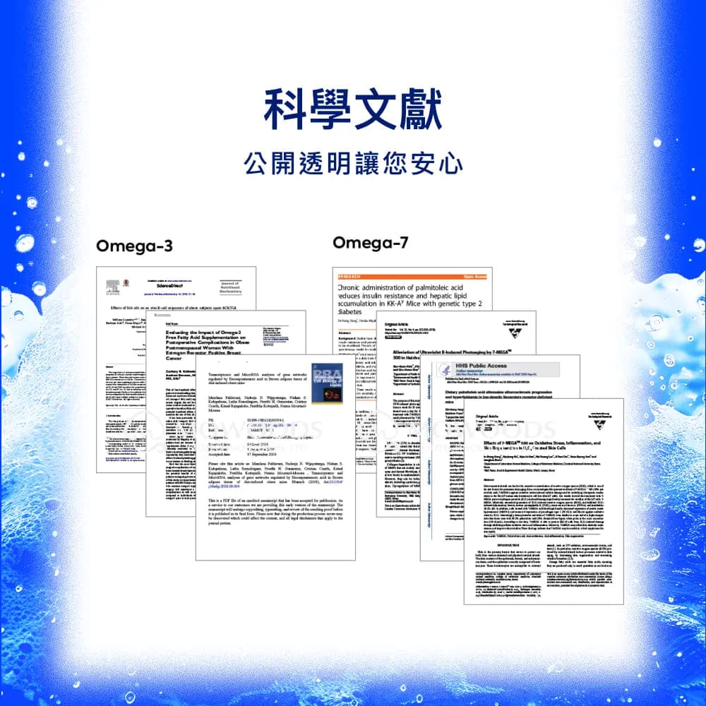 mega-3       科學文獻公開透明讓您安心Omega-7 aministration of palmitoleic acideduces  resistance and hepatic lipidaccumulation in KK-A Mice with genetic type 2O d Public