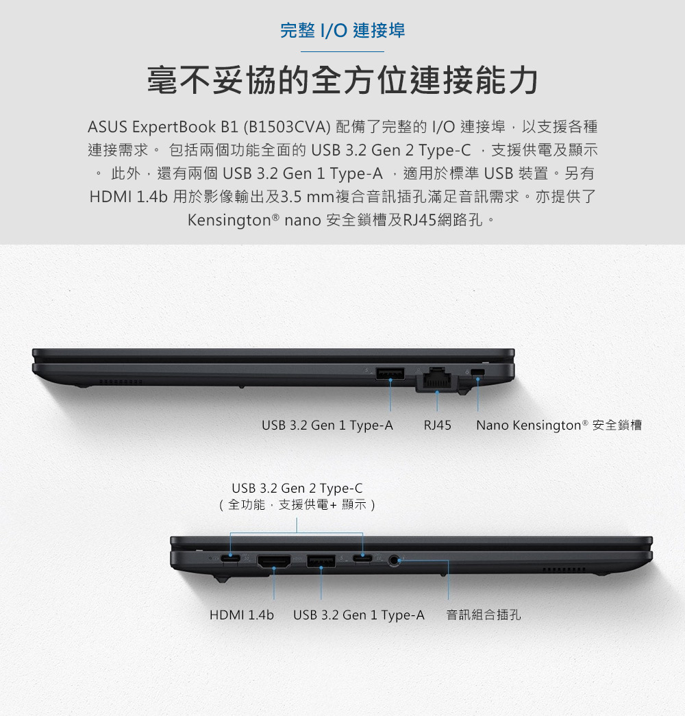 USB 3.2 Gen 1 TypeA RJ45 Nano Kensington 安全鎖槽