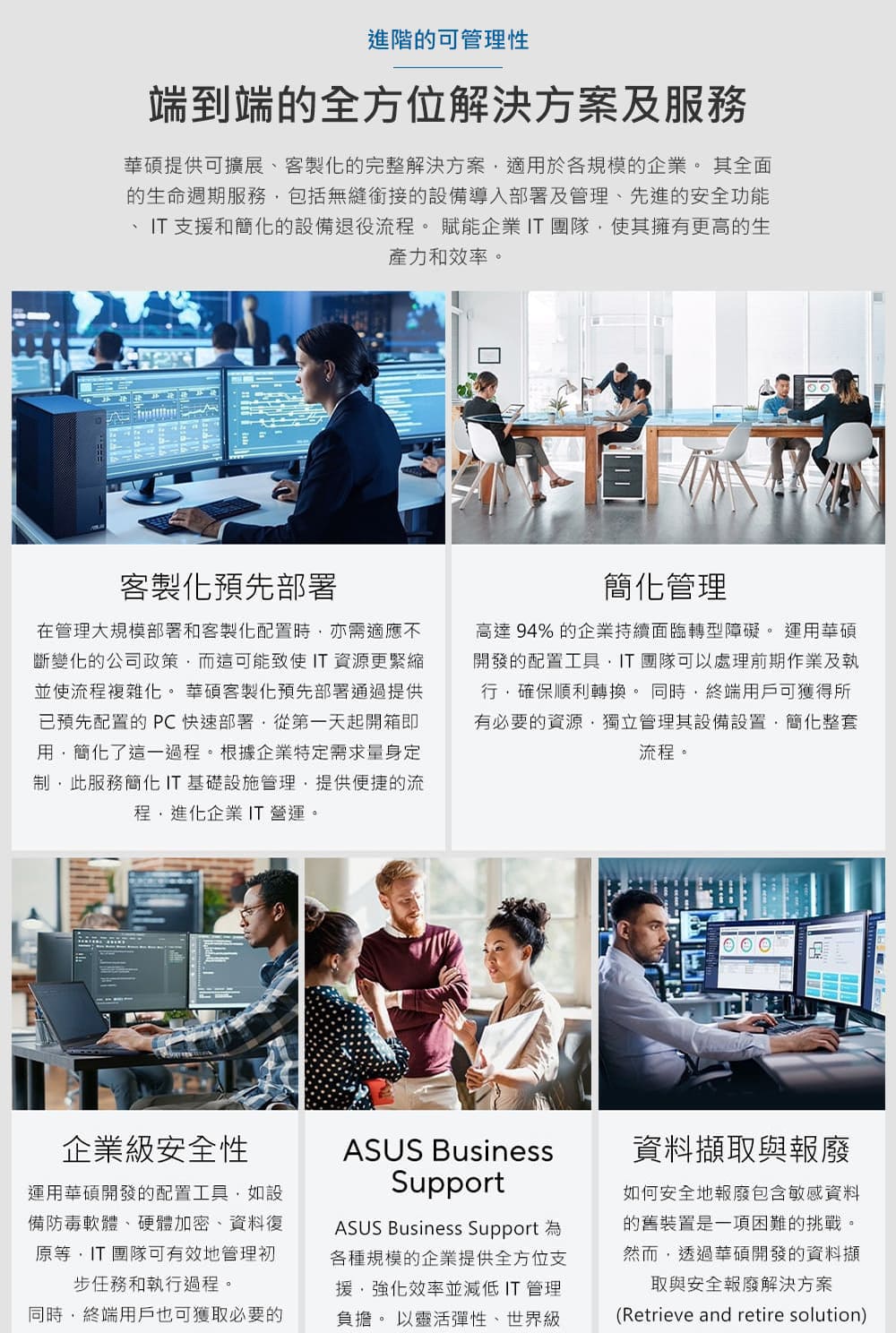 華碩提供可擴展、客製化的完整解決方案,適用於各規模的企業。 其全面