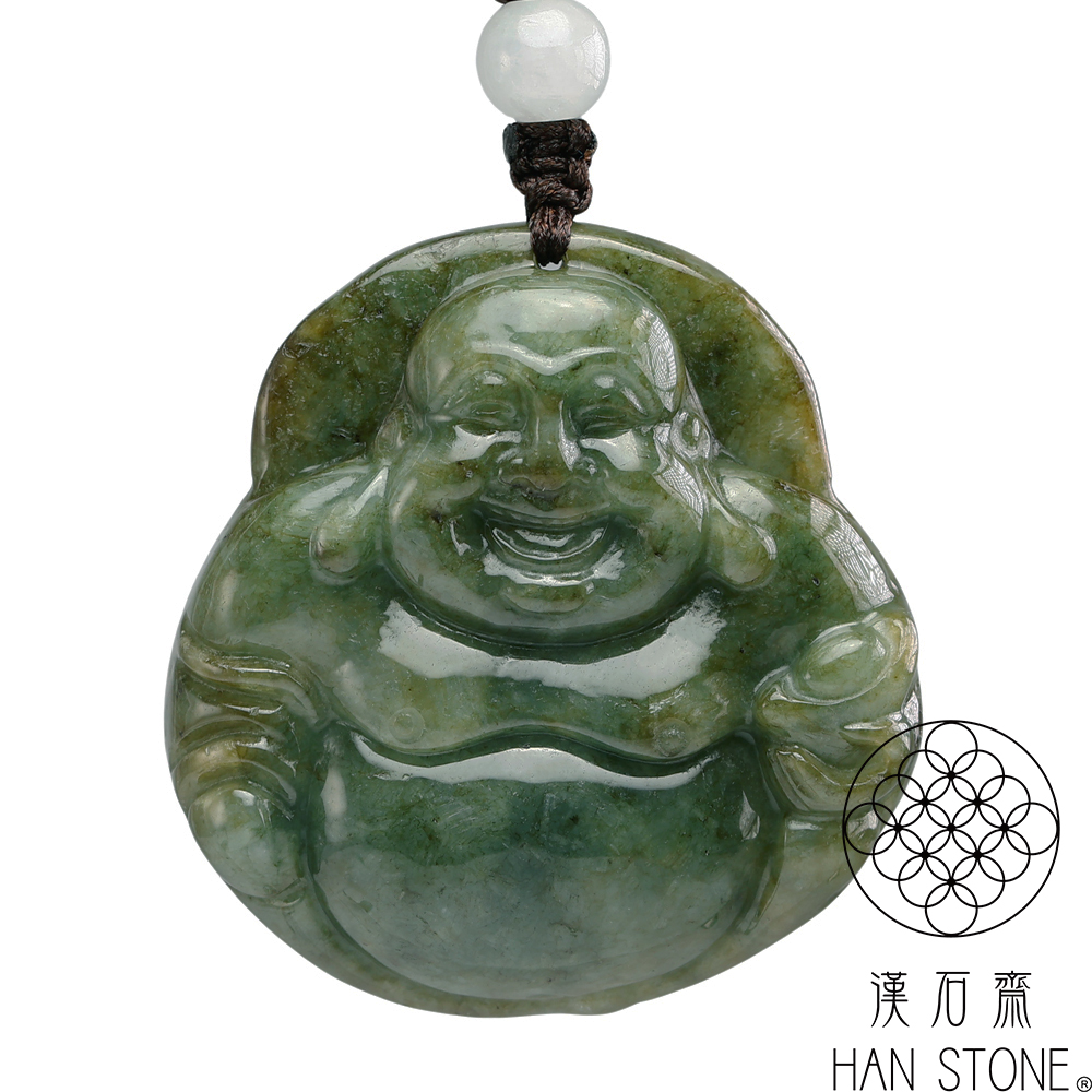 漢石齋】天然翡翠A貨彌勒佛玉佩吊墜飄花種帶黃翡(42*45*11mm) - momo
