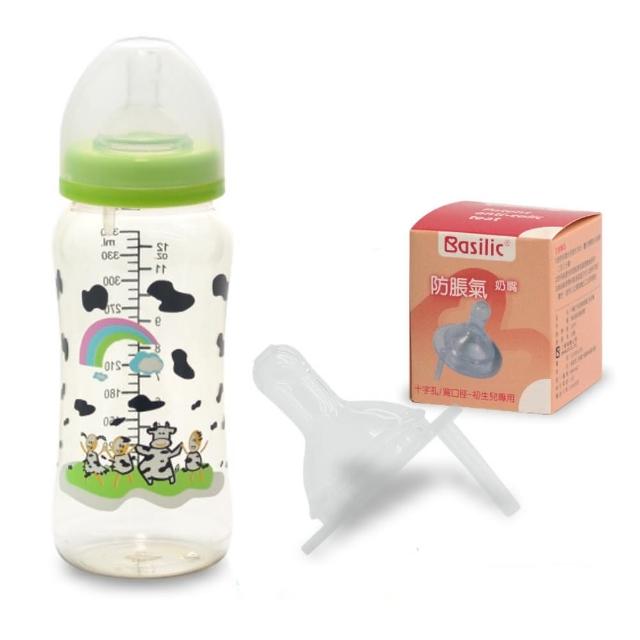 【貝喜力克】防脹氣寬口徑PES乳牛奶瓶360ml(送十字奶嘴2入)