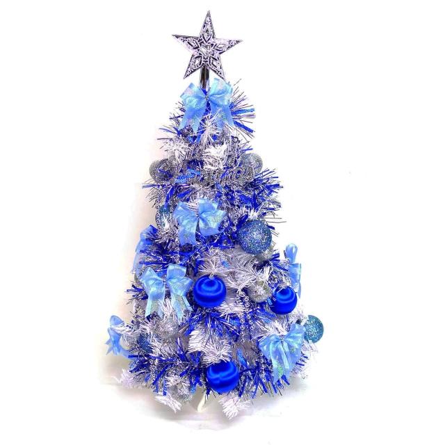 【聖誕裝飾品特賣】台灣製夢幻2尺/2呎(60cm-經典裝飾白色聖誕樹-藍銀色系裝飾)產品介紹