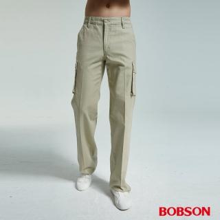 【BOBSON】男款休閒百搭側口袋直筒褲(卡其72)