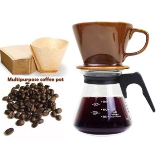 【咖啡沖泡組】小號陶瓷濾杯+台玻600ml咖啡壺x1-塑把 贈咖啡濾紙(3入隨機出貨)
