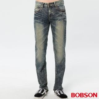 【BOBSON】男款刷白立體壓褶直筒褲(藍1748-52)