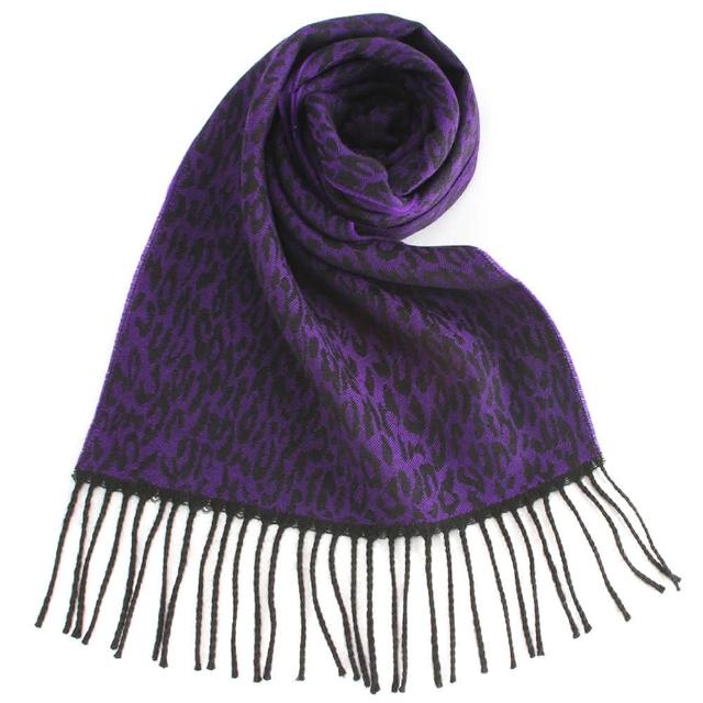 【GINZA U】時尚經典豹紋系列羊毛圍巾(深紫)特惠價