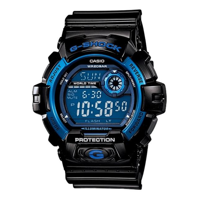 【CASIO 卡西歐 G-SHOCK 系列】多層次液晶個性休閒運動錶(G-8900A 黑藍)