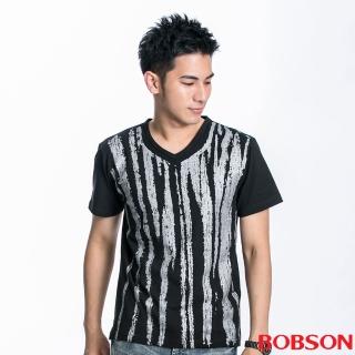 【BOBSON】男款刷紋印圖短袖上衣(黑88)