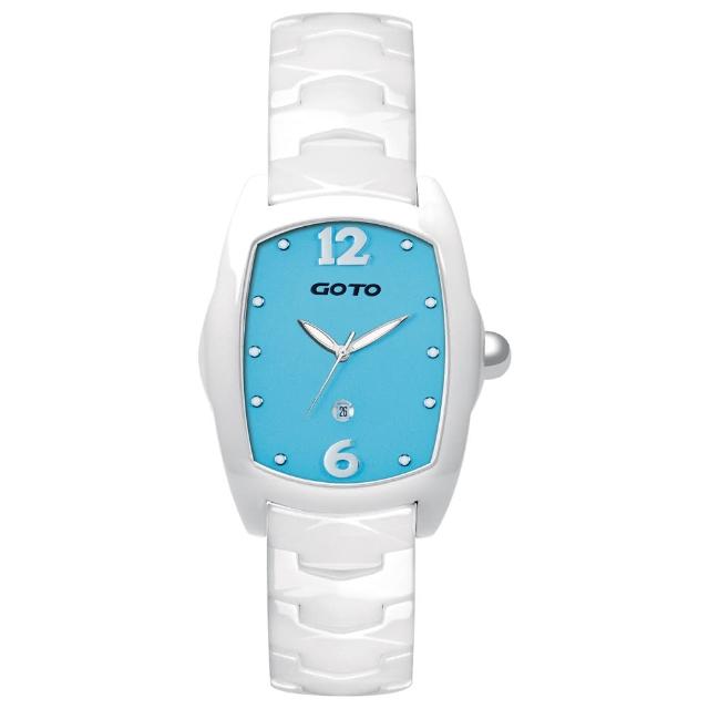 【GOTO】Sweet color 甜美陶瓷時尚腕錶-白x藍(GC7520L-22-B22)