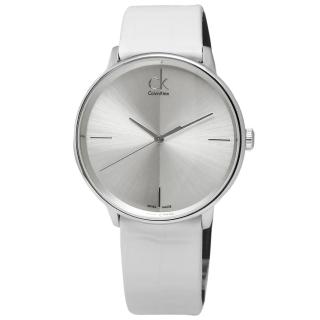 【Calvin Klein】Accent 極簡約瑞士機芯時尚皮革手錶 銀x白 40mm(K2Y2X1K6)