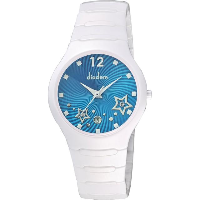 【Diadem】黛亞登 甜蜜星空時尚白陶瓷腕錶-藍/36mm(9D1407-541SD-B)