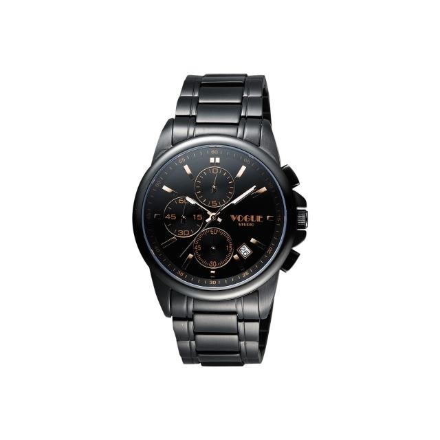 【VOGUE】嶄新系列三眼計時腕錶-IP黑x玫塊金時標/40mm(9V1407-251D-YG)比較推薦
