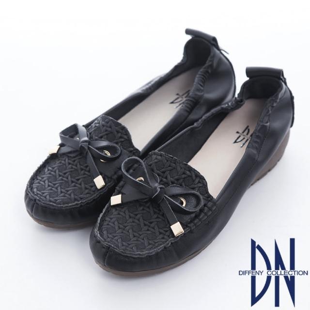 【DN】簡約生活 全真皮蝴蝶結楔型莫卡辛鞋(黑)售完不補