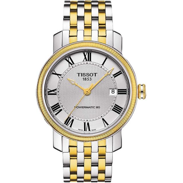 【TISSOT】Powermatic 80 寶環羅馬機械腕錶-銀x半金(T0974072203300)