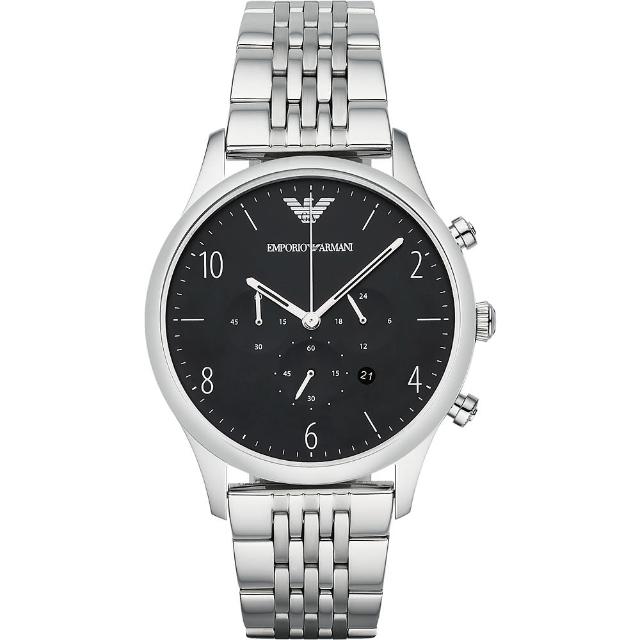 【ARMANI】Classic 紳士復刻經典計時腕錶-黑(AR1863)