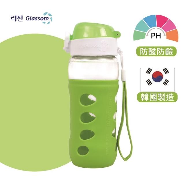 【韓國 GLASSOM】韓國/pop玻璃水瓶/水壺/耐酸耐熱/水杯/450ml/防漏(蘋果綠)